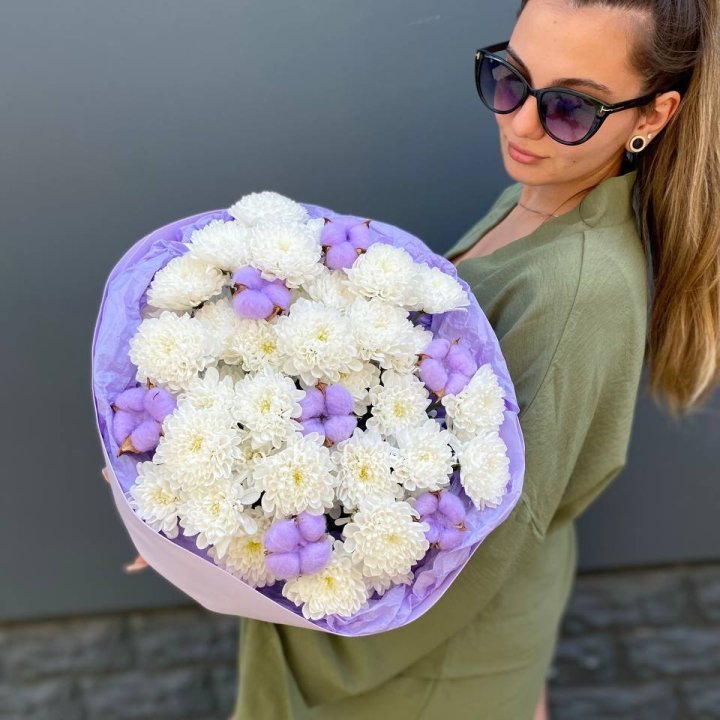  Букет  хризантем и хлопка в Белгороде