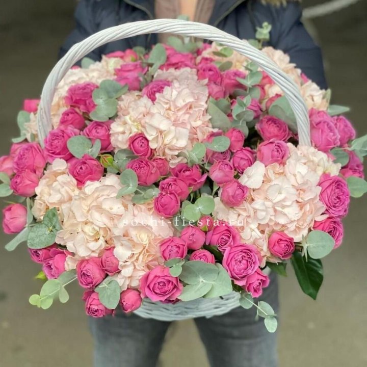 Корзина с гортензией и Мисти Баблс в Белгороде