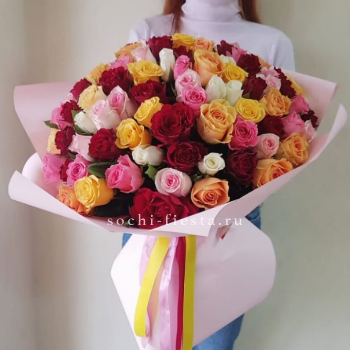 101 роза Кенийский микс "Нежность" в Белгороде