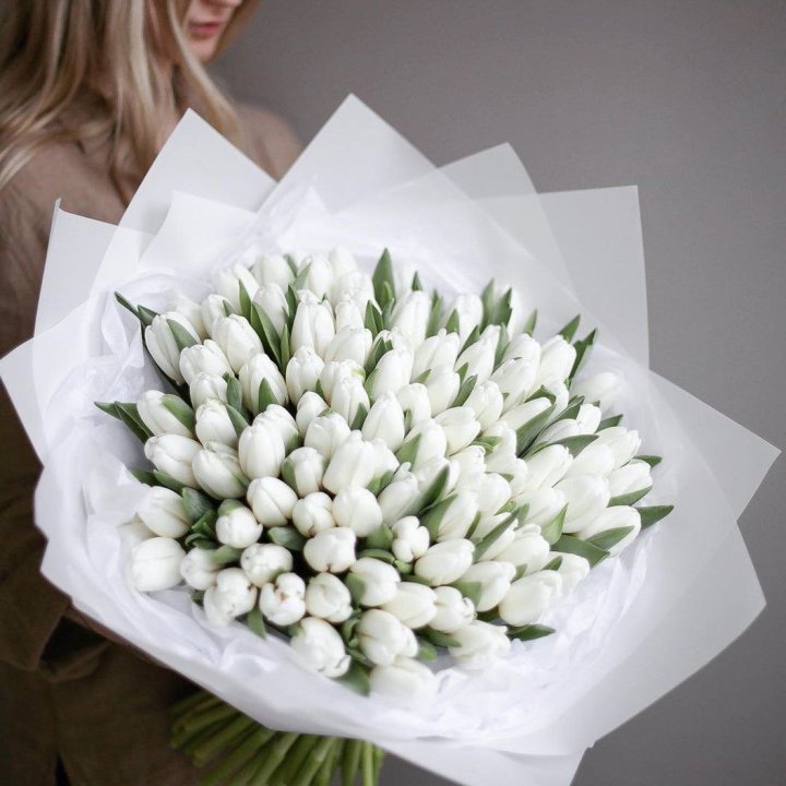 101 белый тюльпан в Белгороде
